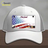 Maryland State with American Flag Novelty License Plate Hat Mesh / White