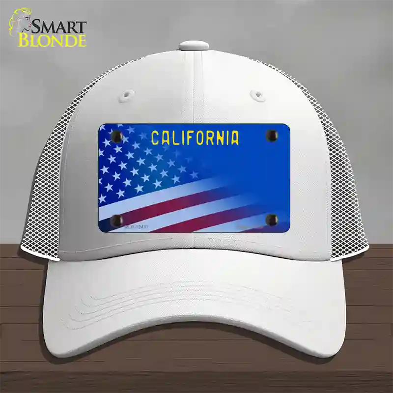 California with Blue California Plate Novelty License Plate Hat Mesh / White