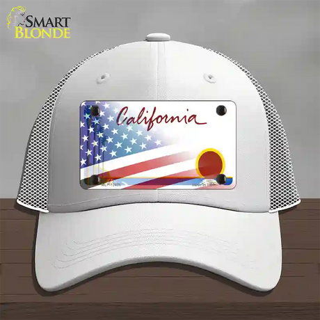 California Palm Plate American Flag Novelty License Plate Hat Mesh / White