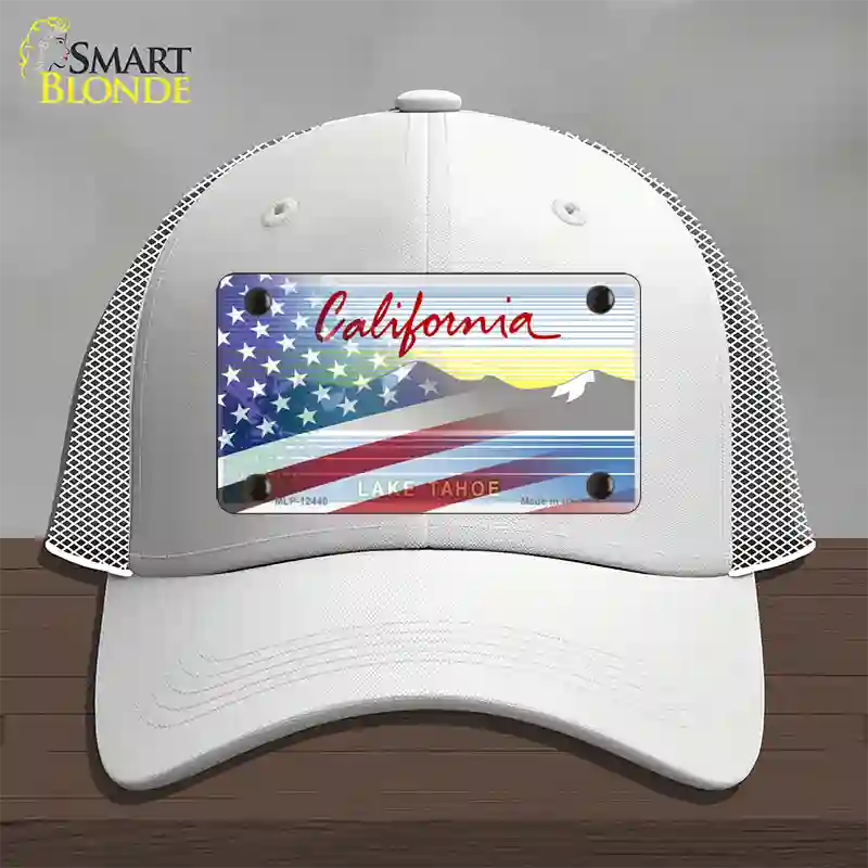 California Tahoe Plate American Flag Novelty License Plate Hat Mesh / White