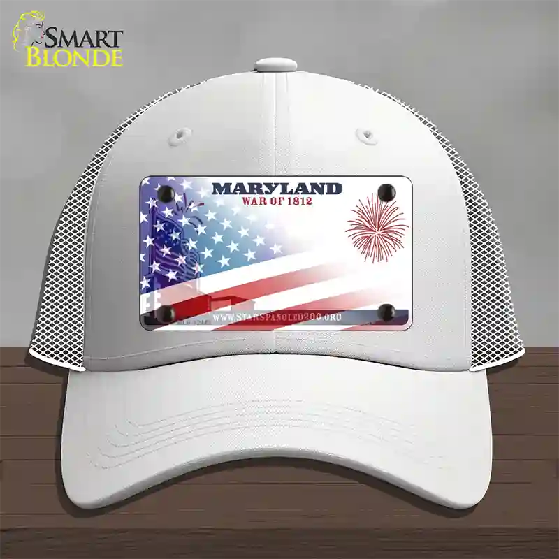 Maryland War Plate American Flag Novelty License Plate Hat Mesh / White