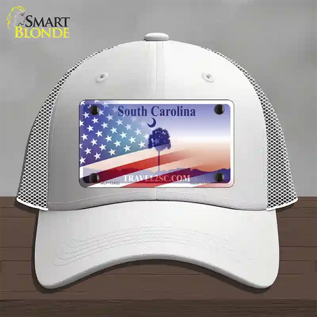 South Carolina Travel Plate American Flag Novelty License Plate Hat Mesh / White