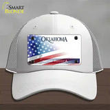 Oklahoma Bow with American Flag Novelty License Plate Hat Mesh / White