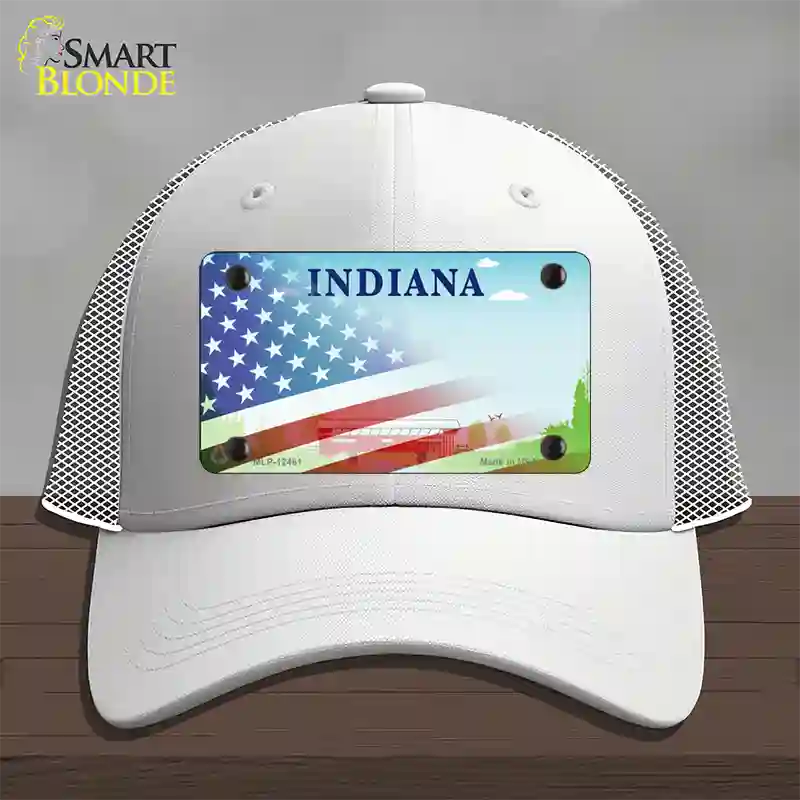 Indiana Bridge Plate American Flag Novelty License Plate Hat Mesh / White