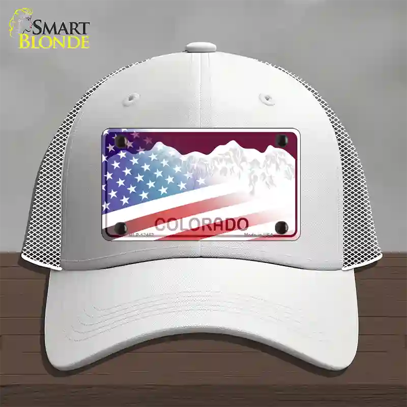 Colorado Red with American Flag Novelty License Plate Hat Mesh / White