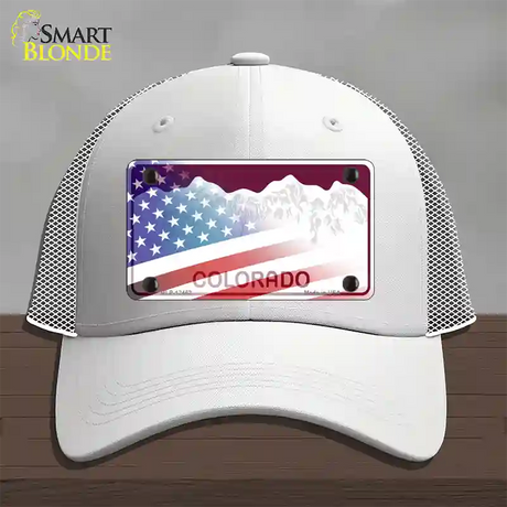 Colorado Red with American Flag Novelty License Plate Hat Mesh / White