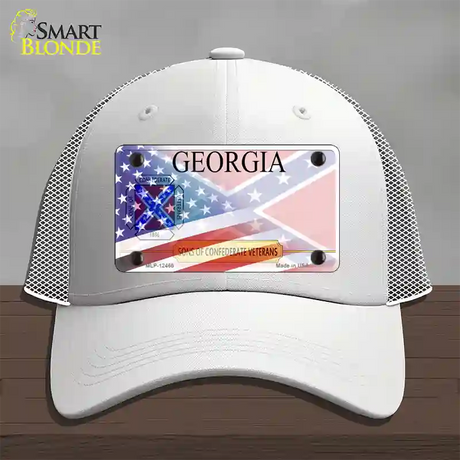 Georgia Confederate Flag American Flag Novelty License Plate Hat Mesh / White