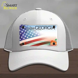 Georgia Peach with American Flag Novelty License Plate Hat Mesh / White