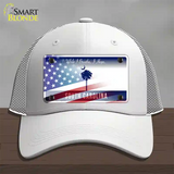 South Carolina Blue with American Flag Novelty License Plate Hat Mesh / White