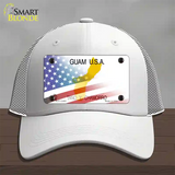 Guam with American Flag Novelty License Plate Hat Mesh / White