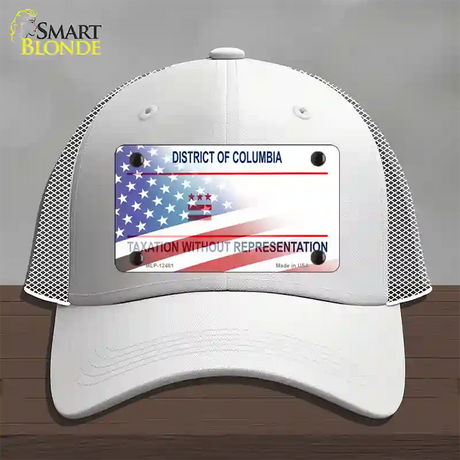 District of Columbia with American Flag Novelty License Plate Hat Mesh / White