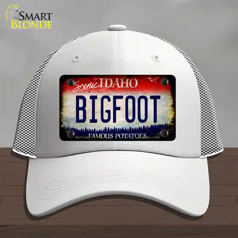 Bigfoot Idaho Novelty License Plate Hat Mesh / White