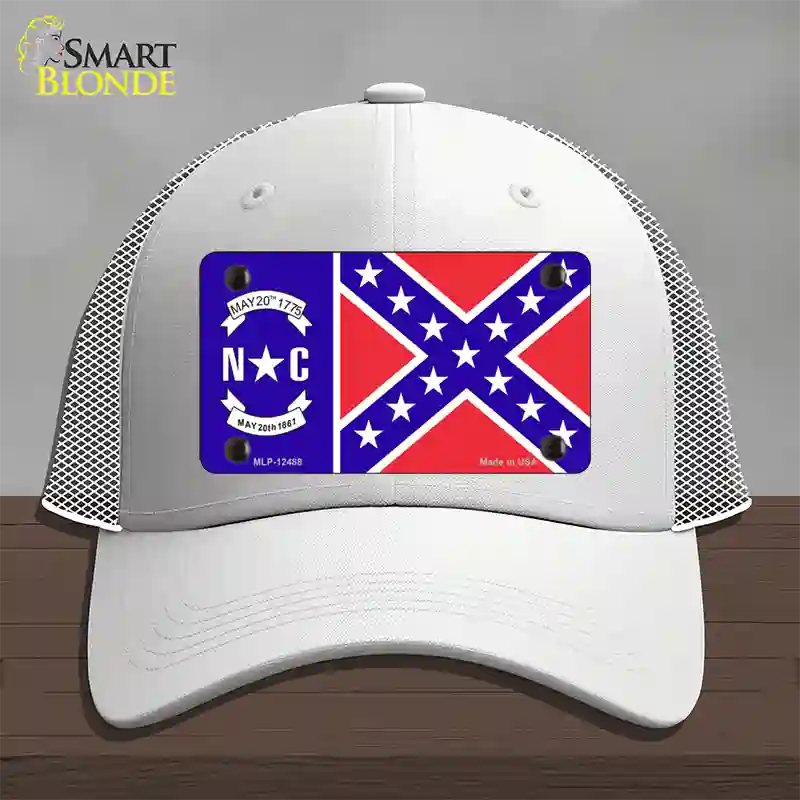 North Carolina Confederate Flag Novelty License Plate Hat Mesh / White