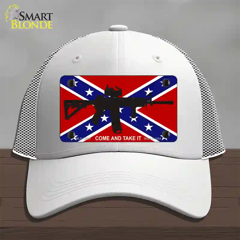 Come and Take It Confederate Flag Novelty License Plate Hat Mesh / White