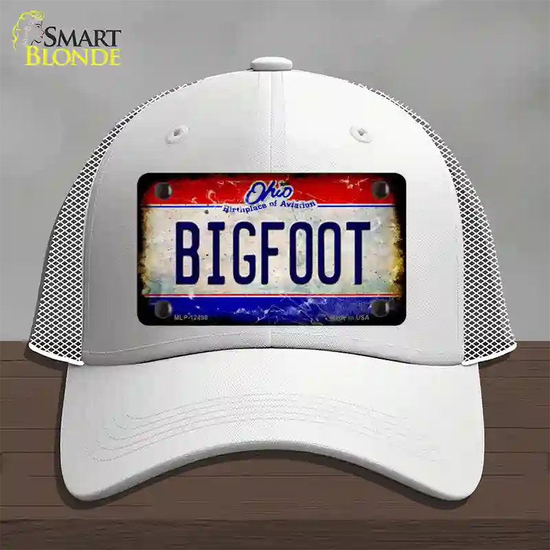 Bigfoot Ohio Novelty License Plate Hat Mesh / White