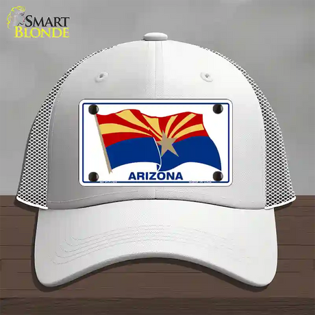 Arizona Waving Flag Novelty License Plate Hat Mesh / White