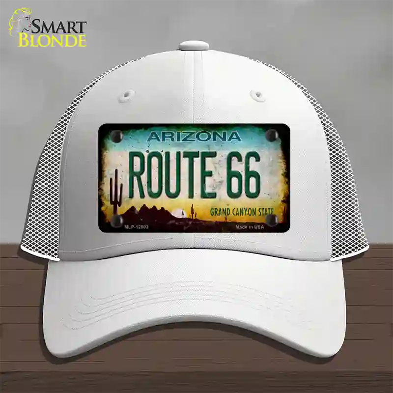 Route 66 Arizona Rusty Novelty License Plate Hat Mesh / White