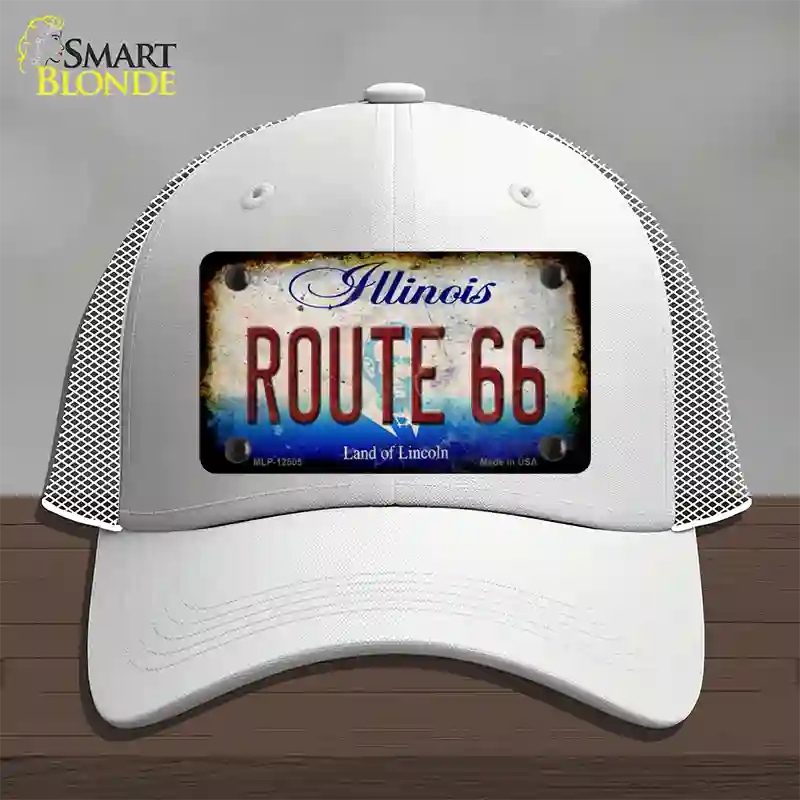 Route 66 Illinois Rusty Novelty License Plate Hat Mesh / White