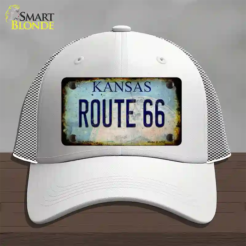 Route 66 Kansas Rusty Novelty License Plate Hat Mesh / White