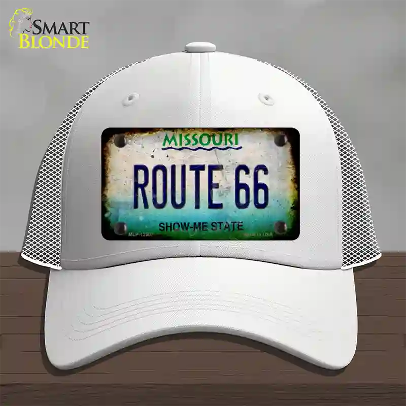 Route 66 Missouri Rusty Novelty License Plate Hat Mesh / White