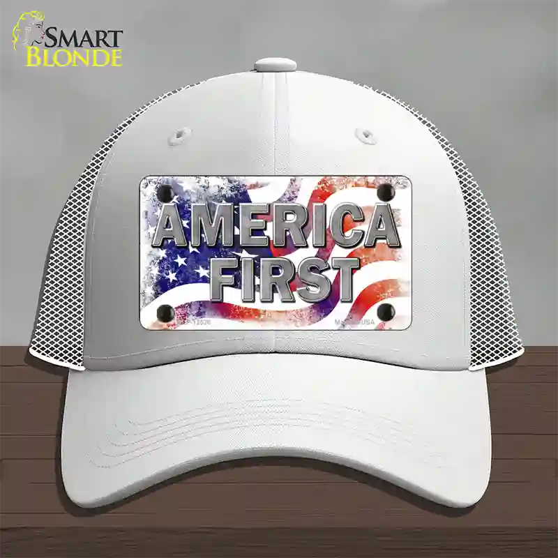 America First Novelty License Plate Hat Mesh / White