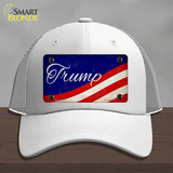 Trump on Waving Flag Novelty License Plate Hat Mesh / White