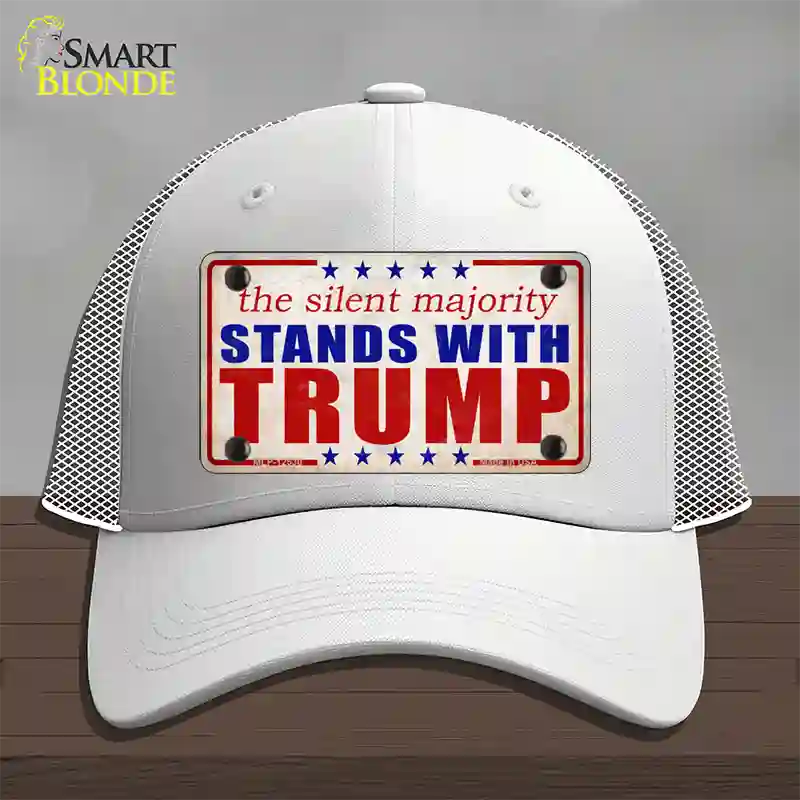 Silent Majority Stands with Trump Novelty License Plate Hat Mesh / White