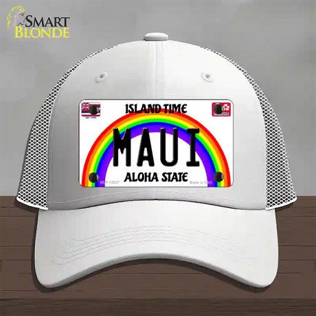 Maui Hawaii Novelty License Plate Hat Mesh / White