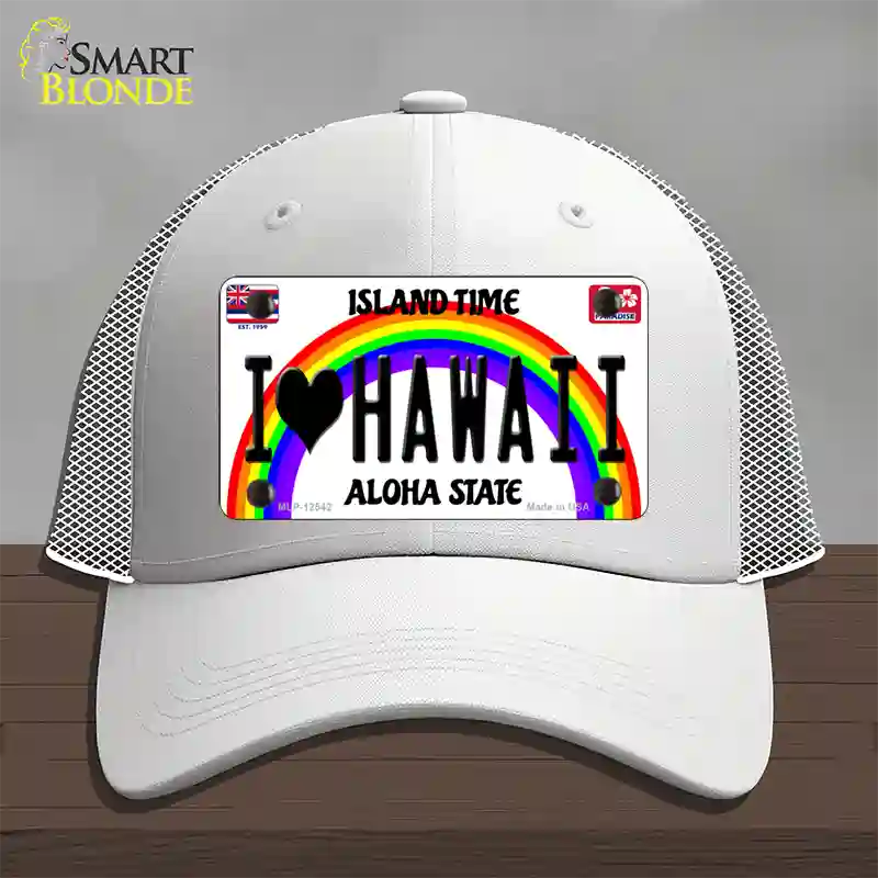 I Love Hawaii Novelty License Plate Hat Mesh / White