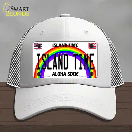 Island Time Hawaii Novelty License Plate Hat Mesh / White