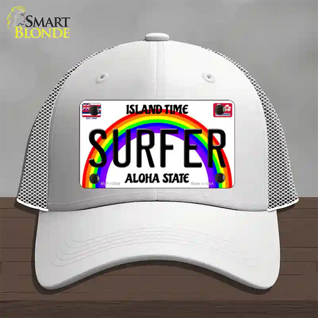 Surfer Hawaii Novelty License Plate Hat Mesh / White