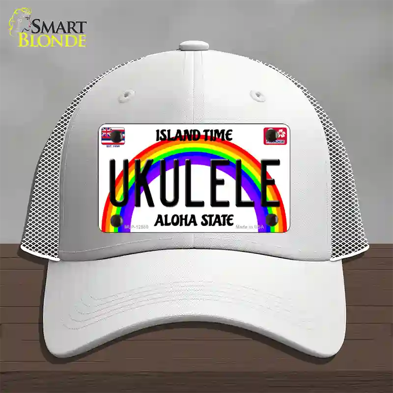 Ukulele Hawaii Novelty License Plate Hat Mesh / White