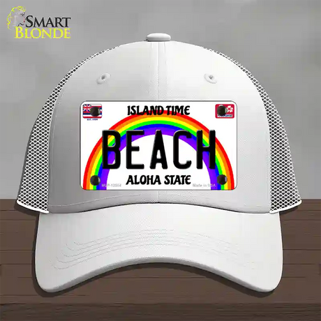 Beach Hawaii Novelty License Plate Hat Mesh / White