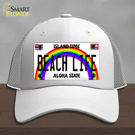 Beach Life Hawaii Novelty License Plate Hat Mesh / White