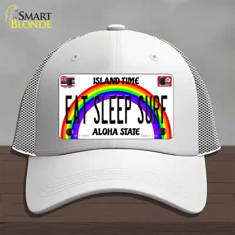 Eat Sleep Surf Hawaii Novelty License Plate Hat Mesh / White