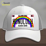 Honolulu Hawaii Novelty License Plate Hat Mesh / White