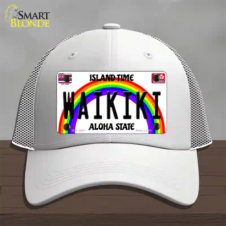 Waikiki Hawaii Novelty License Plate Hat Mesh / White