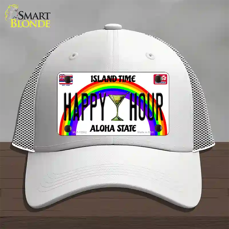 Happy Hour Hawaii Novelty License Plate Hat Mesh / White