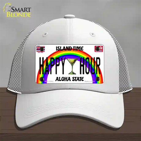 Happy Hour Hawaii Novelty License Plate Hat Mesh / White