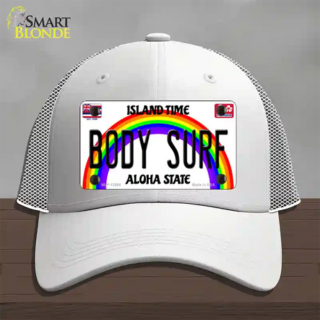 Body Surf Hawaii Novelty License Plate Hat Mesh / White