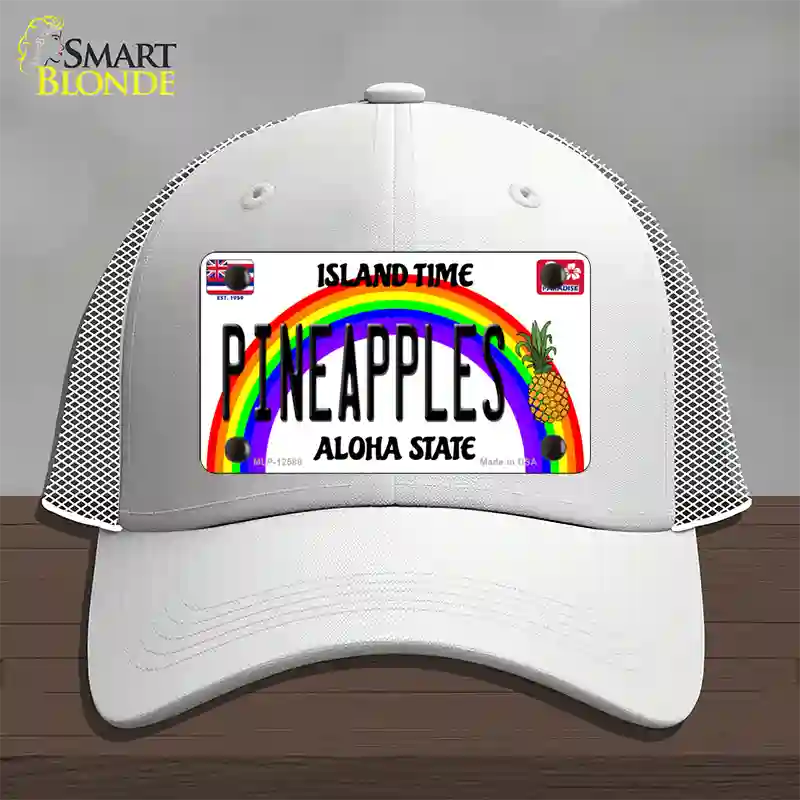 Pineapples Hawaii Novelty License Plate Hat Mesh / White