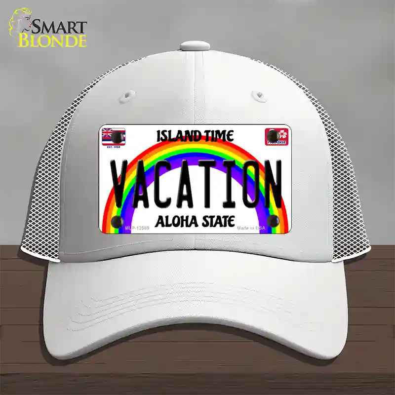 Vacation Hawaii Novelty License Plate Hat Mesh / White