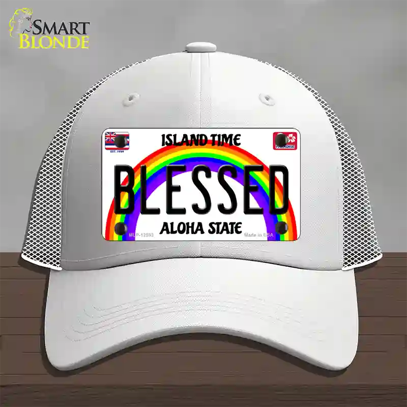 Blessed Hawaii Novelty License Plate Hat Mesh / White