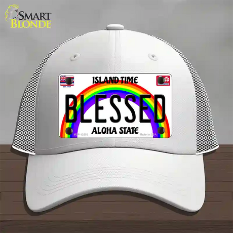 Blessed Hawaii Novelty License Plate Hat Mesh / White