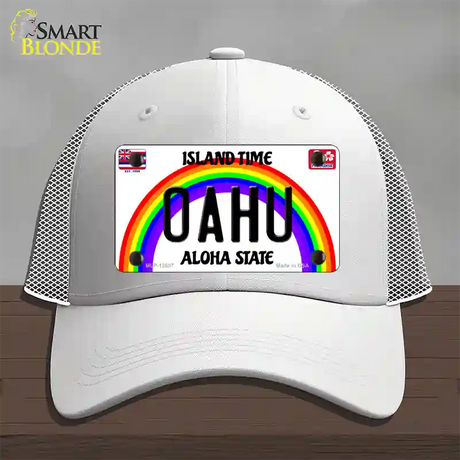 Oahu Hawaii Novelty License Plate Hat Mesh / White