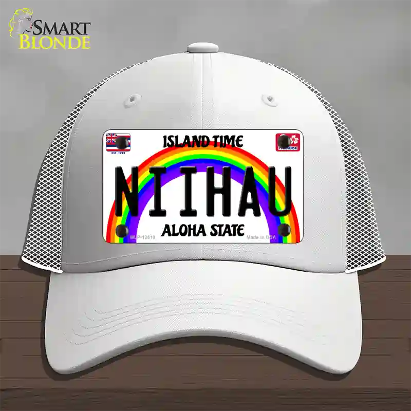 Niihau Hawaii Novelty License Plate Hat Mesh / White