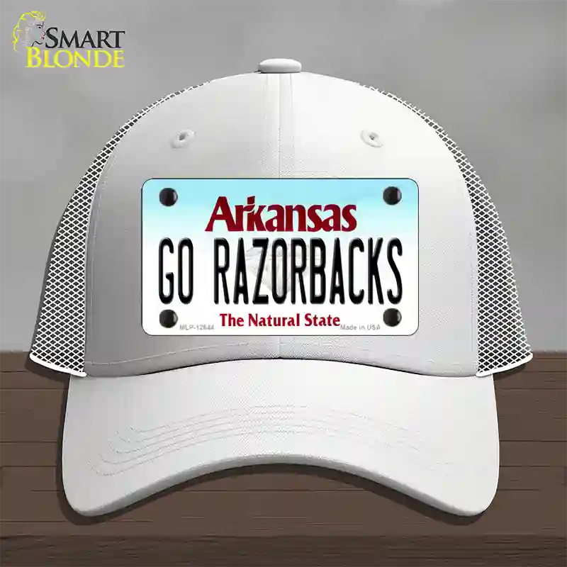 Go Razorbacks Novelty License Plate Hat Mesh / White