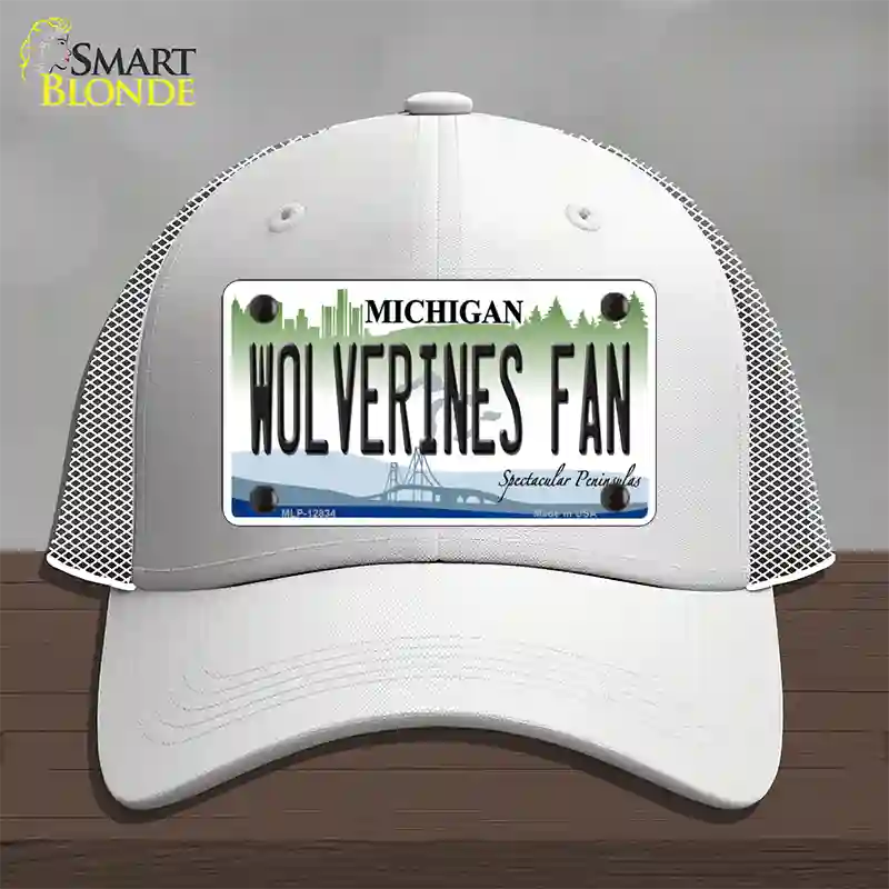 Wolverines Fan Novelty License Plate Hat Mesh / White