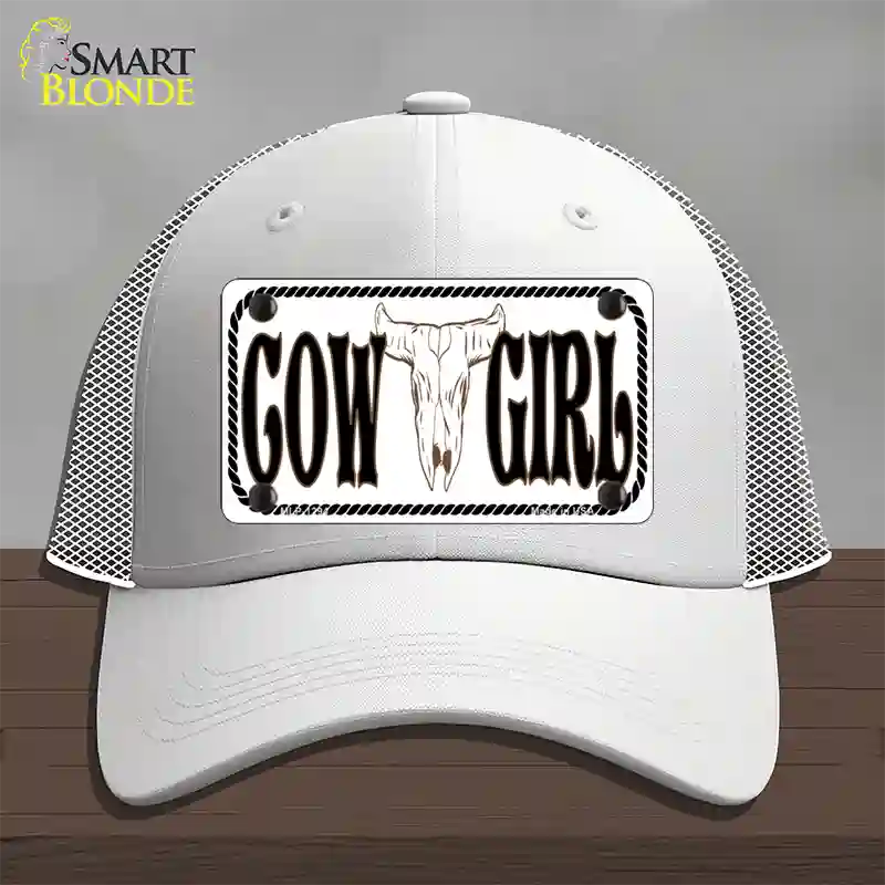 Cowgirl with Skull Novelty License Plate Hat Mesh / White