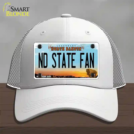 North Dakota State Fan Novelty License Plate Hat Mesh / White